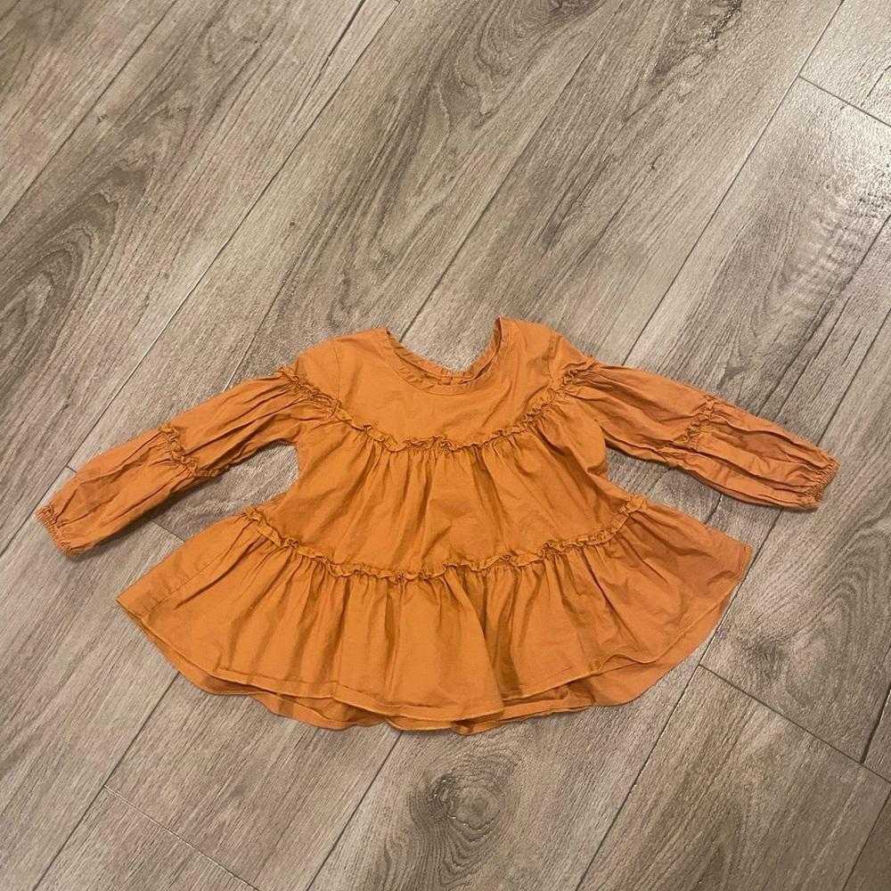 Orange Long Sleeve Ruffled Dress